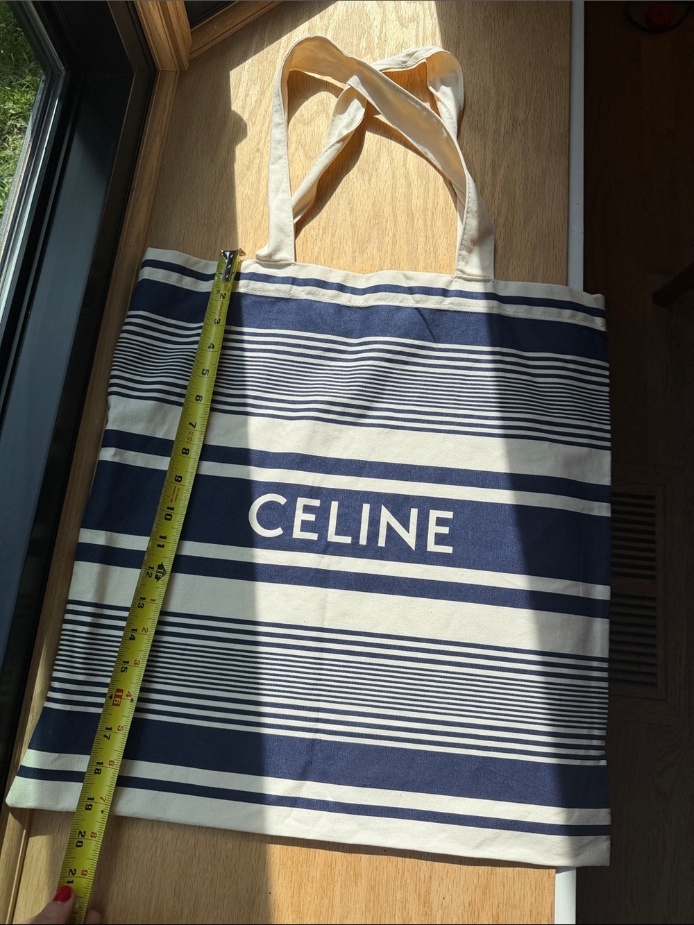 Celine Navy and Cream Striped Canvas Shopper Tote - Picture 3 of 4